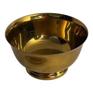 Vintage Baldwin Solid Brass Bowl – 6" Round Footed Bowl – Polished Gold Finish –